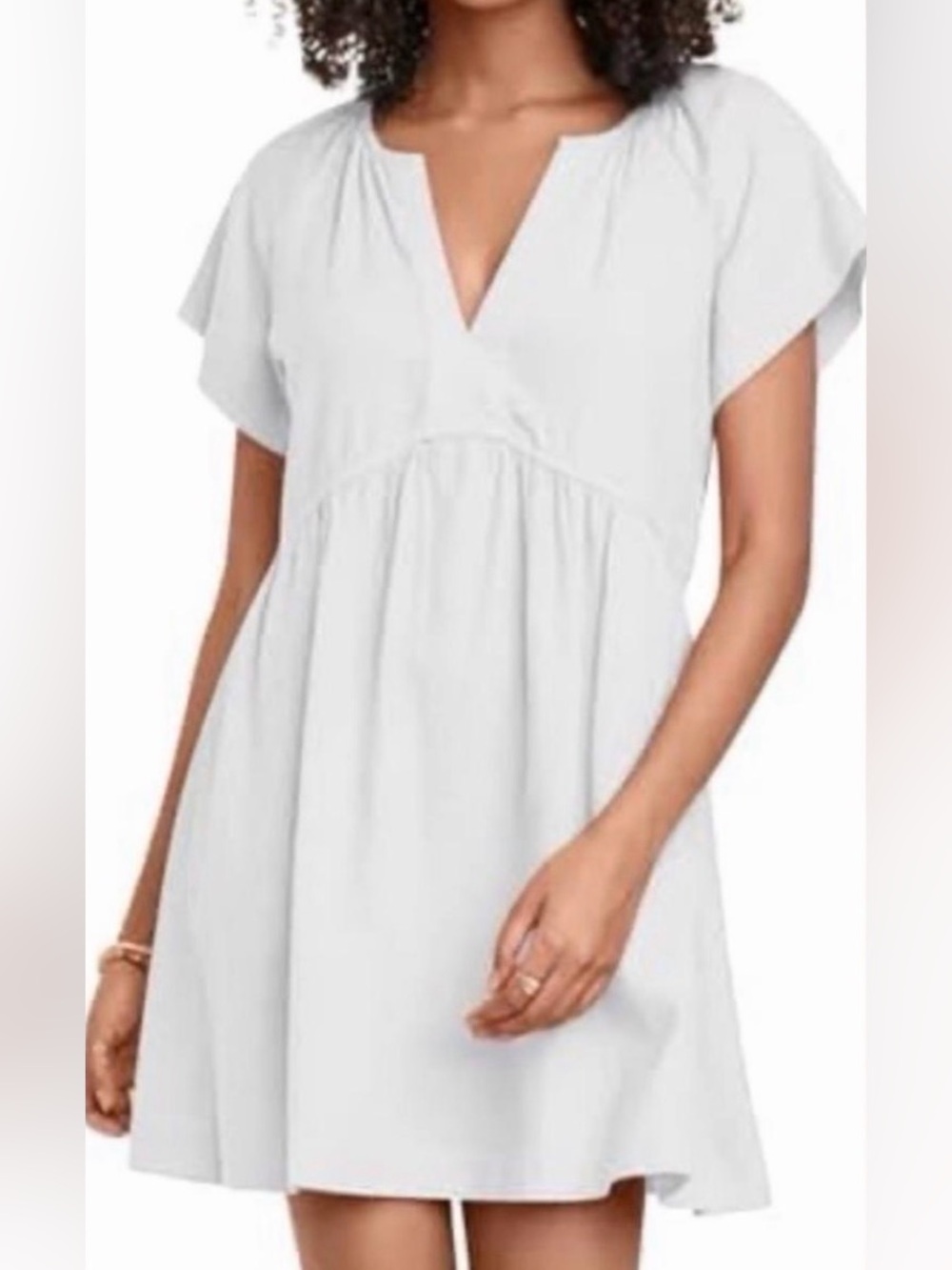 Universal Thread White Cotton V-Neck Mini Dress with Pockets